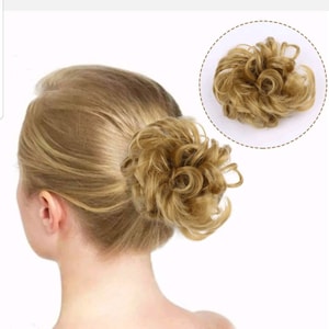 Messy Hair Bun Teil dickes lockiges gewelltes Haarteil Synthetik Donut Haarteil für Frauen und Mädchen 55g blond Farbe 27