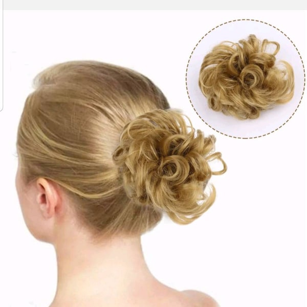 Messy hair bun piece thick curly wavy hair piece synthetic donut hair piece for women and girls 55g blonde colour 27