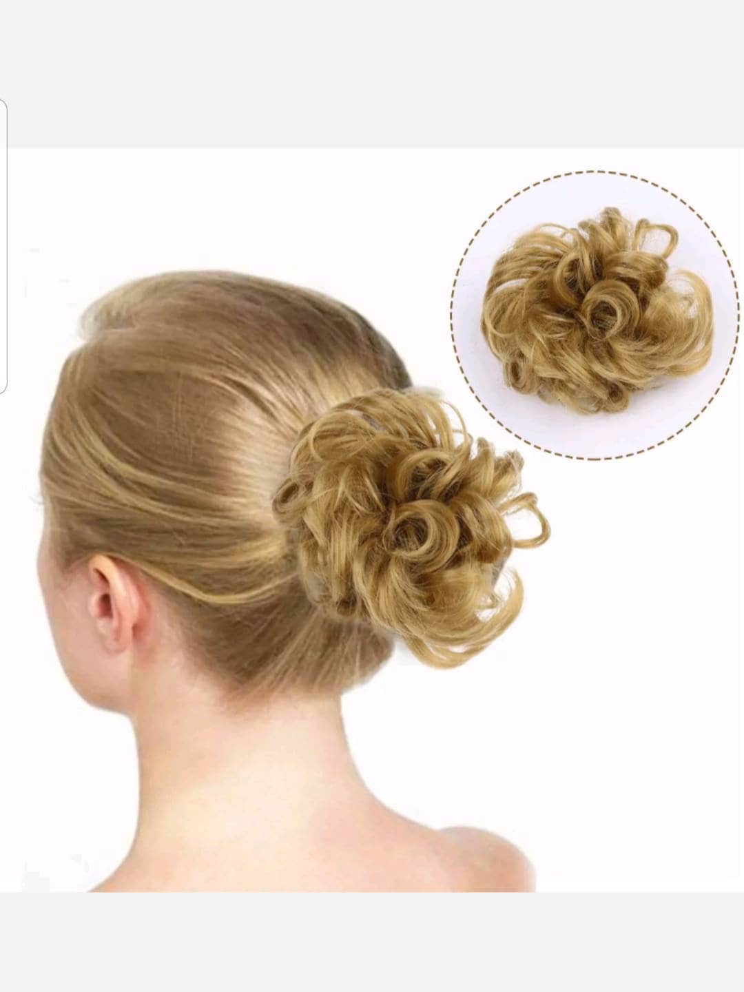 Messy hair bun piece thick curly wavy hair piece synthetic donut hair piece for women and girls 55g blonde colour 27