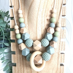 Collier allaitement vert deau, avec ou sans anneau en bois image 8