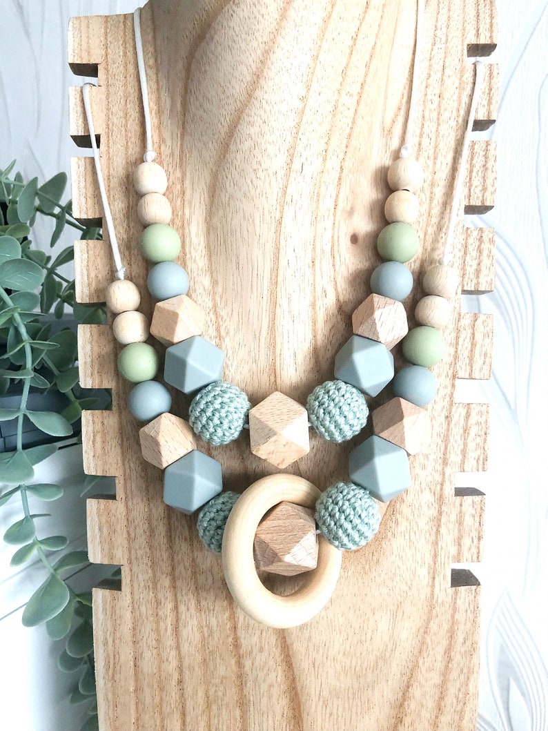 Water green breastfeeding necklace, with or without wooden ring image 8