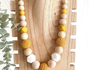 Breastfeeding necklace, baby carrying necklace, white mustard color