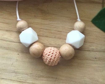 Adjustable minimalist breastfeeding necklace, white apricot