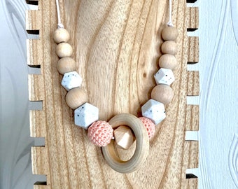 Peach-colored nursing necklace, maternity gift