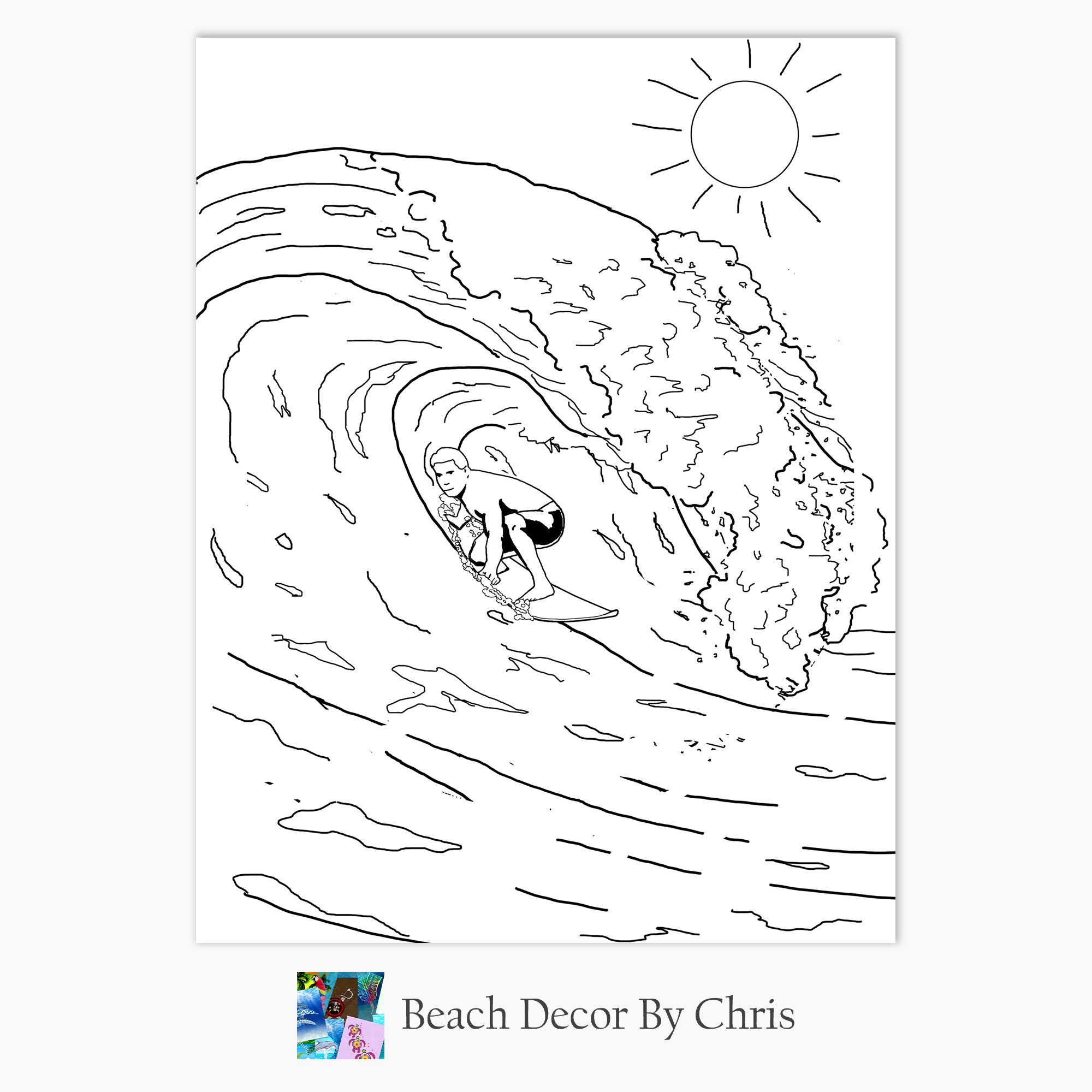 Surfing Coloring Page Printable Coloring Page PDF Instant Etsy México