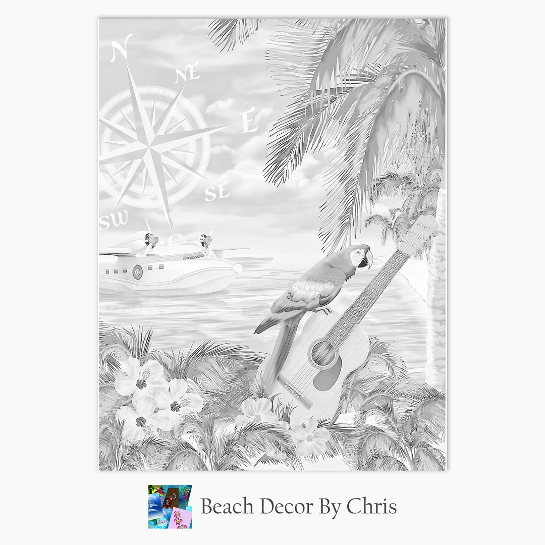 Tropical Beach Coloring Page Printable Coloring Page PDF - Etsy