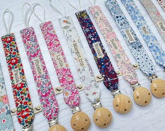 Personalised Dummy Clips / Liberty Fabric Dummy Clip / Pacifier Clip / Fabric Dummy Clip/ Soother Clip / Baby Shower Gift