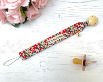 Personalised dummy clip / safe and light weight pacifier clip / Liberty print fabric soother chain /Baby shower gift