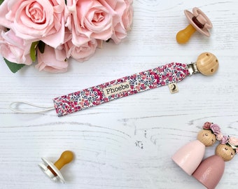 Personalised Liberty Print Dummy Clips / name announcement / pacifier clip/ fabric dummy chain/ baby shower gift