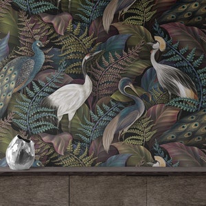 Vintage Animal Print, Bird Wallpaper, Peel and Stick Wallpaper, Temporary Wallpaper, Nature Home Decor, Peacock, Removable Wallpaper - 1539