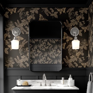 Butterfly wallpaper, removable wallpaper, peel and stick dark floral mural, moody insect wall art, elegant gothic decor, black style - 1379