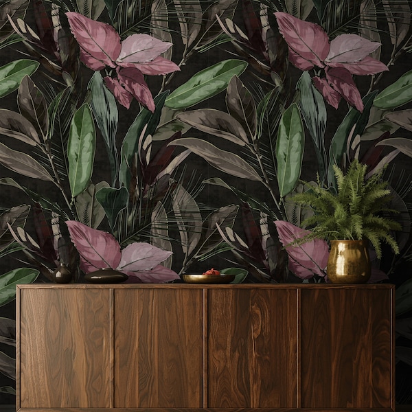 Aquarell Pflanzen Tapete \ Blumen \ Abzieh- und Aufklebetapete oder Traditionelle Tapete \ Abnehmbare Tapete von Wallvy