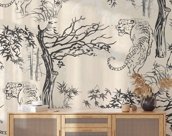 Tapeta Wild Tiger, Tapeta Animal, Oriental Wall Art, Tapeta w stylu azjatyckim, Tapeta Peel and Stick, Wystrój domu z motywem zwierzęcym - 1124