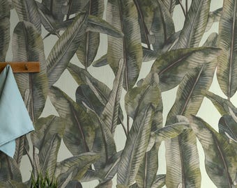 Grandes feuilles vertes aquarelles de papier peint, art mural botanique vert de nature, grandes feuilles, papier peint vintage de feuilles de bananier - 1932