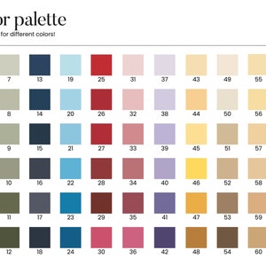 May include: A color palette chart with 66 different color swatches. Each swatch is numbered from 1 to 66. The chart is labeled "Color palette" and "Contact us for different colors!" at the top.