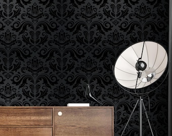 Black Art Deco Wallpaper, Removable Wallpaper, Peel and Stick Wallpaper, Luxury Wall Art, Black Decor, Elegant Room Decor - 318