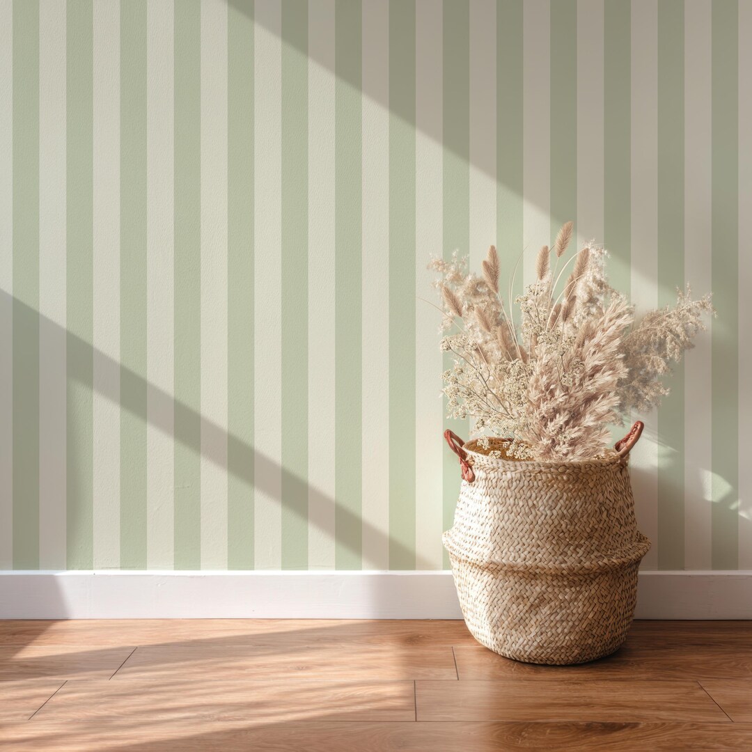 Retro Mint Color Stripe Wallpaper, Peel and Stick or Traditional — free download