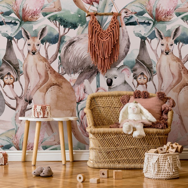 Kangaroo Wallpaper \ Animal \ Peel and Stick or Traditional Wallpaper \ Removable Wallpaper by Wallvy