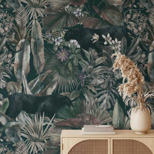 Black cheetah wallpaper, vintage wildlife wall mural, peel and stick wallpaper, removable wallpaper, wild cat decor - 1924