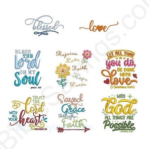 Pack of 8 Embroidery Designs, Blessed Pack Sayings Embroidery Designs. Christian Designs, Embroidery files, Instant Download.