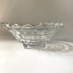 Vintage Indiana Glass WHITEHALL Clear Glass 10.5&quot; 3-toed footed bowl #2056 1950s
