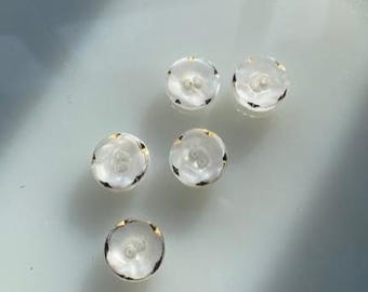 Vintage Glass Buttons-- 1/2" Sweet Milk Glass & Gold circles (5)