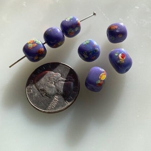 Vintage Japanese Lampwork Glass Beads -- 10 mm Purple Millefiori Cubes (4)