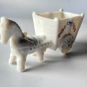 Vintage hand painted Milk Glass DONKEY CART planter