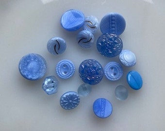Collection mixte de boutons en verre tchèque vintage -- Boutons bleus -- Lot 3