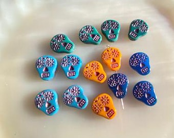 Czech Glass Sugar Skull Beads -- 16 by 19 mm -- set of 6 skull beads