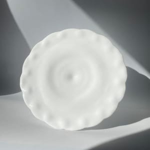 Vintage Scalloped Edge MILK GLASS pedestal cake stand