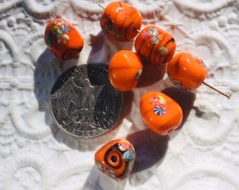 perles de verre Millefiori japonaises vintage, pépites de 12 par 13 mm, orange vif (4)