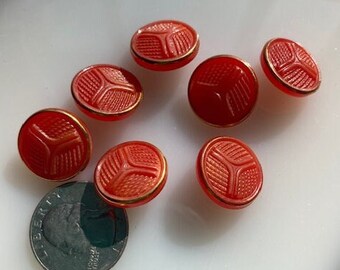 Vintage Czech Buttons -- 3/4&quot;  Red and Gold (7)