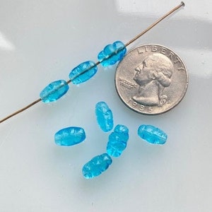 Vintage Japanese Glass Beads -- 9.5 mm Aqua Blue Rice (8)