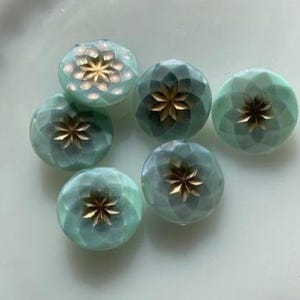 1" Czech Glass Buttons -- Minty Green and Gold Coat Buttons (6)