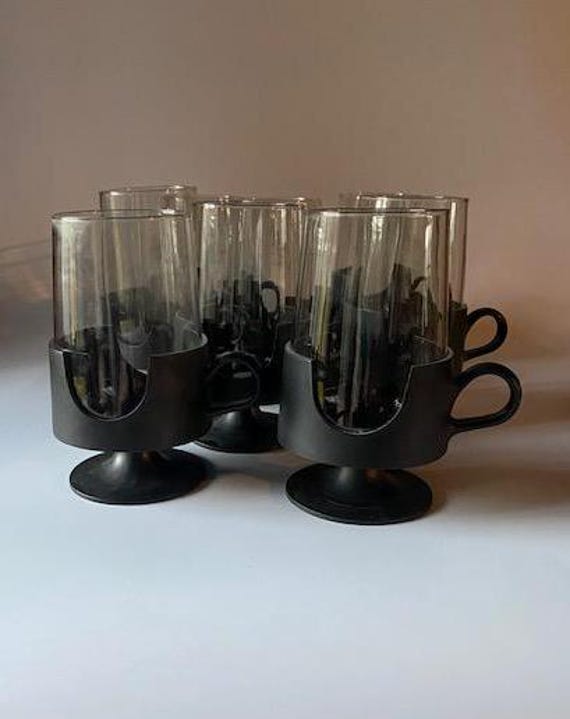 Set of 8 Smoky Glass & Black Plastic Corning Glas-snap 2-part Hot or Cold  Tumblers 1970s - Etsy