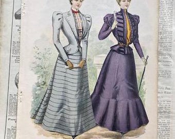 後期ビクトリア朝デリネーターファッションプレートイラスト 1890 年代