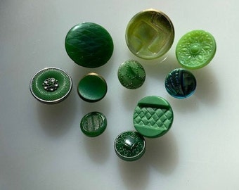 Colección de botones de vidrio vintage-- Botones verdes -- Lote T