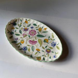 Vintage MINTON Haddon Hall floral botanical 8&quot; Oval Tray