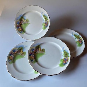 Set of 4 Vintage Melba COTTAGE & GARDEN dessert dishes 6&quot; Bread and Butter plates made in England
