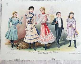 後期ビクトリア朝デリネーターファッションプレートイラスト 1890 年代