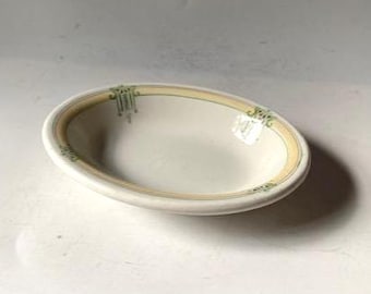 Antique English GRINDLEY Ironstone Green & Yellow art deco 5.5" SOAP DISH Hotel Ware made in England
