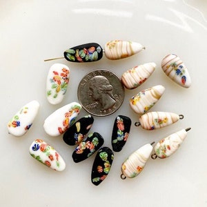 Vintage Japanese Glass Beads -- Satiny Millefiori Teardrops (4)