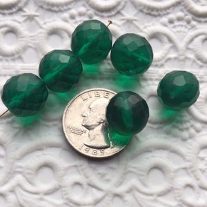 Vintage Czech Glass 14 mm Deep Green faceted rounds (5)