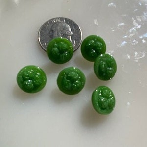 Vintage Czech Glass Buttons -- 1/2" Little Green Rosebuds (6)