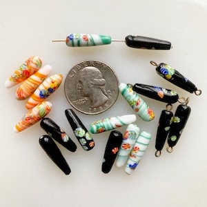 Vintage Japanese Glass Beads -- 6 by 20 mm Millefiori Teardrops (4)