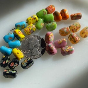 Vintage Japanese Glass Beads -- 7 by 10 mm 3-sided tubes (4)