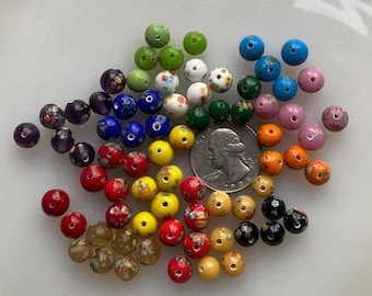 Vintage Japanese Glass Beads -- 8 mm Millefiori Rounds (6)