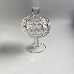 Vintage FOSTORIA AMERICAN Clear Glass Covered Pedestal Candy Dish 1950s