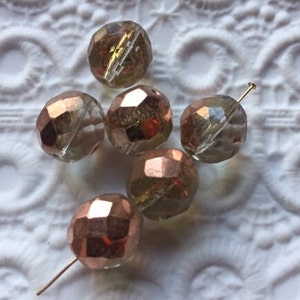 Vintage Czech Glass 11 mm  Amber faceted rounds (6)
